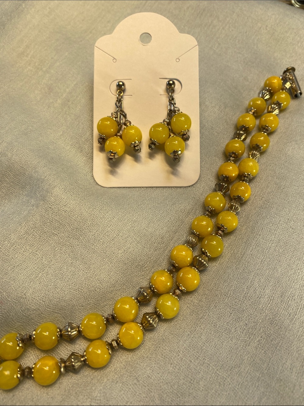 Yellow Bead Bracelet and Earrings Set
